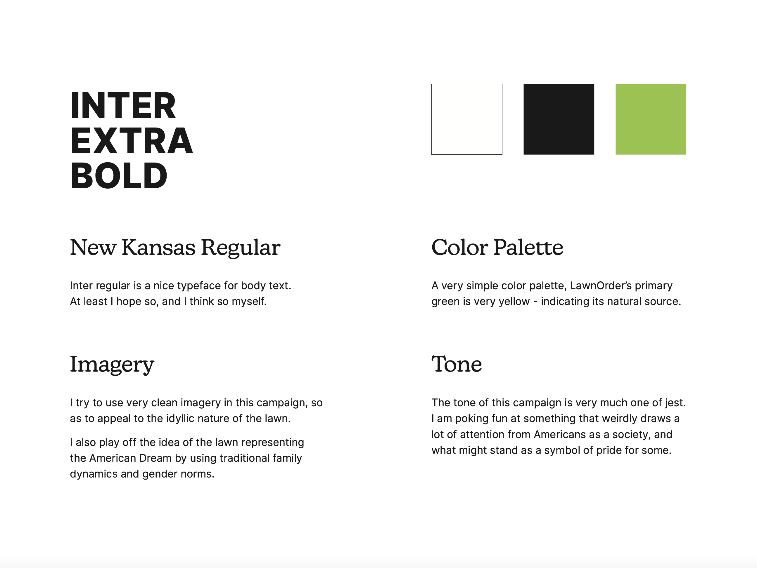 Lawn Order color palette and typography