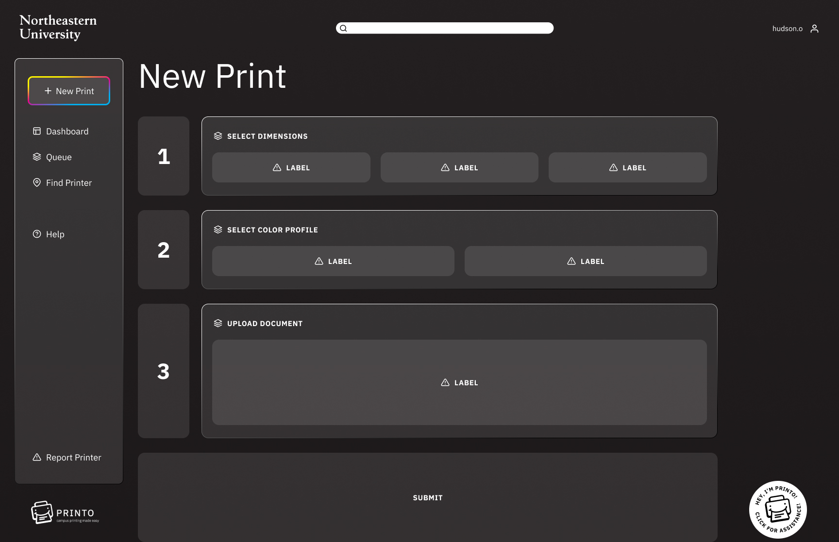 New print screen with document upload and settings